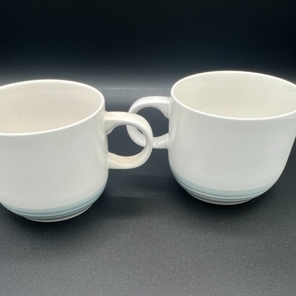 Vintage 1970s Genuine Stoneware Mikasa Moon Beams Blue Stripe Mugs (2)